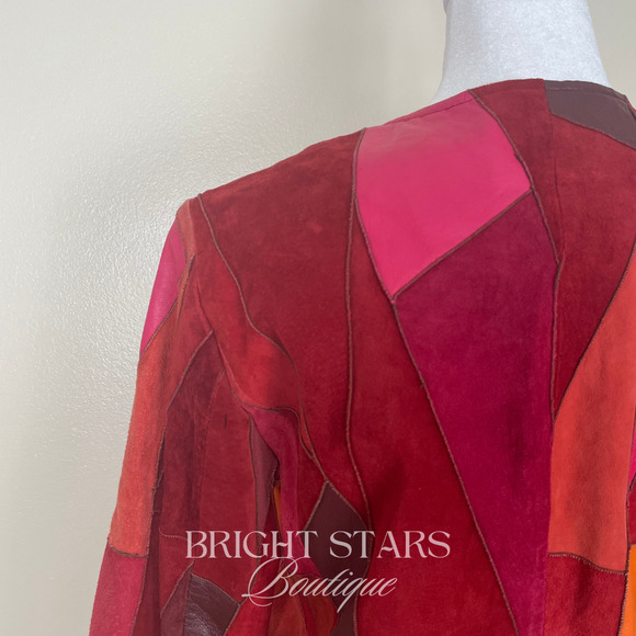 Rare Vintage Patchwork Leather Jacket ASO Phoebe Halliwell Charmed Small 6 Red - Picture 12 of 12